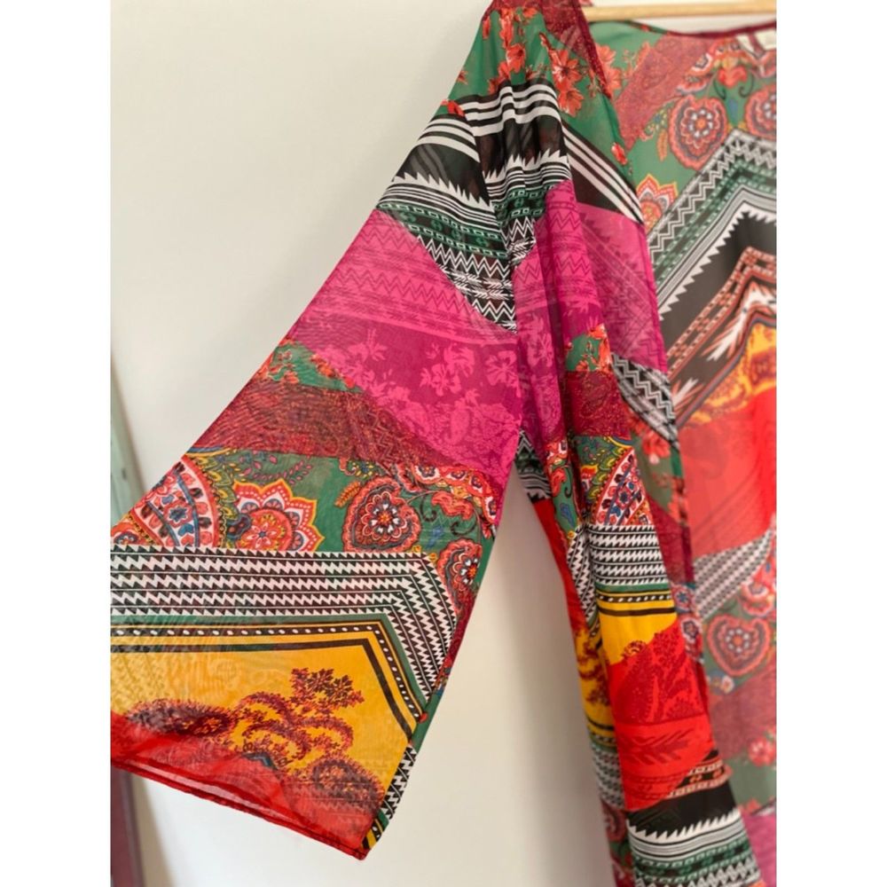 EST 1946 Long Open Front Colorful Kimono Size Large Boho Whimsical B85 - Picture 7 of 15